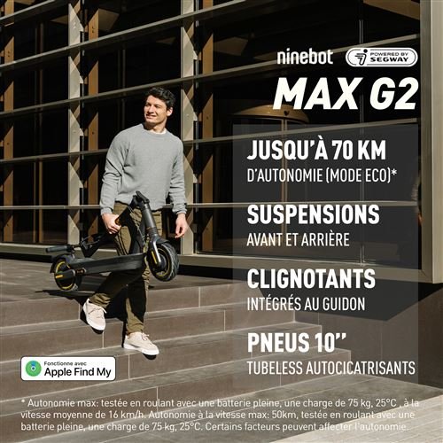 Trottinette électrique Ninebot Max G2 E powered by Segway avec clignotants intégrés 900 W Noir et Gris – Image 3